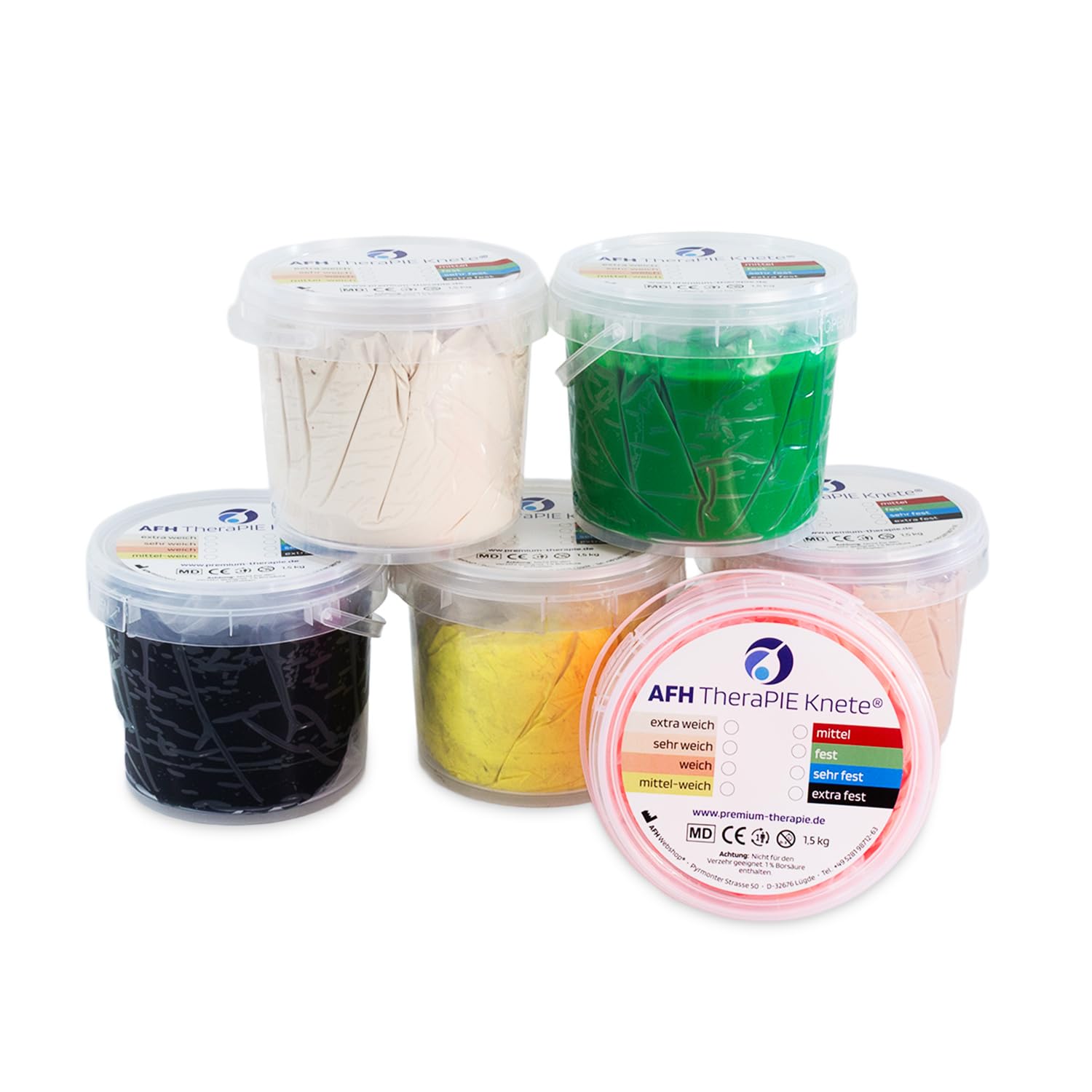 AFH TheraPIE Knete® 1,5 kg | Therapie Knetmasse | 6er Sparset inkl. Gratis AFH Knetfibel