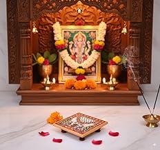 Marble Pooja Chowki, 10.2 x 10.2 x 2.55 cm, Handmade Decorative Religious Stand, Multicolour (4 x 4 inch) Pack of 1