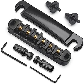 SAPHUE Adjustable Brass Roller Saddle Bridge ABR-1 Style Tune-o-matic Bridge Tailpiece Roller Saddle Bridge for GB LP Gear Replacement (black)