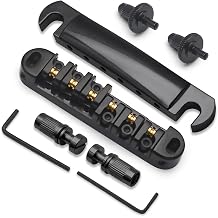 SAPHUE Adjustable Brass Roller Saddle Bridge ABR-1 Style Tune-o-matic Bridge Tailpiece Roller Saddle Bridge for GB LP Gear Replacement black
