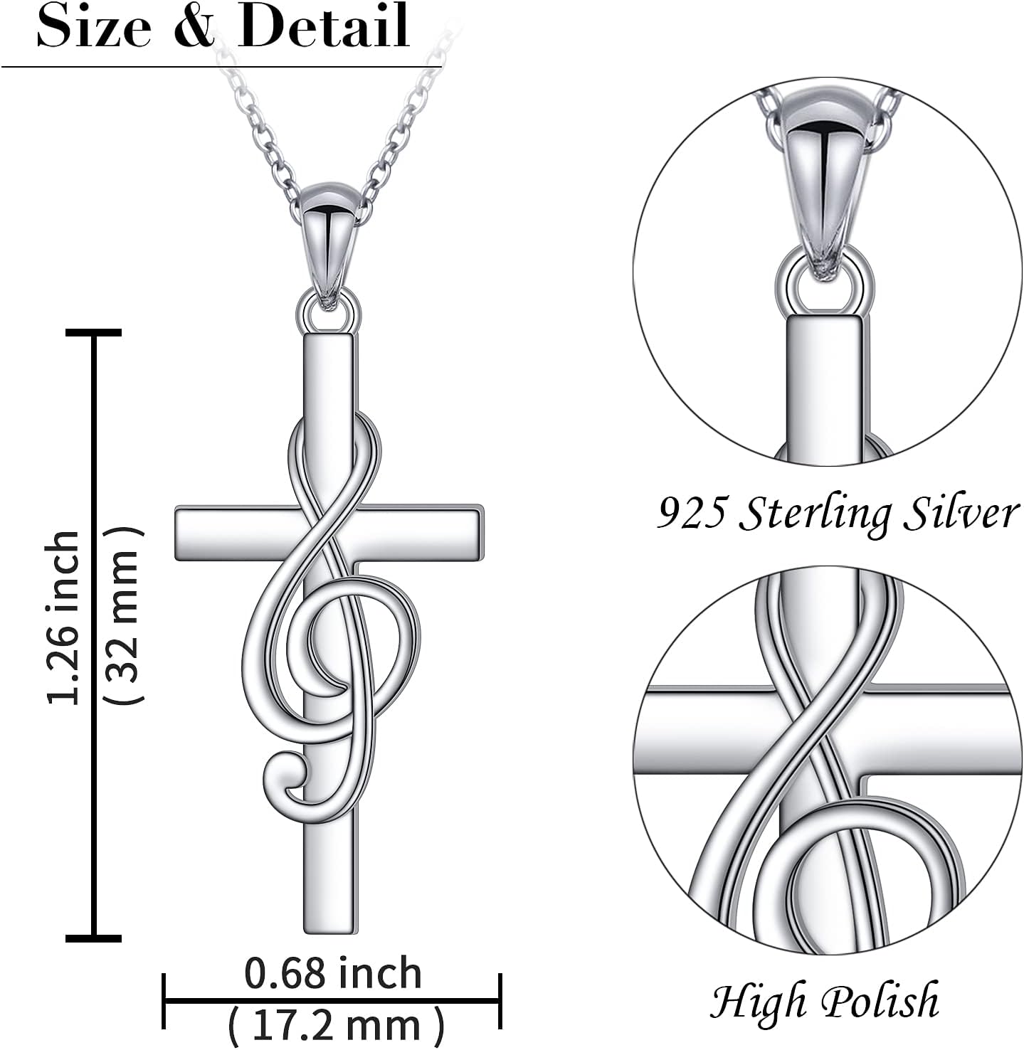 DAOCHONG S925 Sterling Silver Cross Pendant Necklace for Women Men Note Music Flower Panda Pentacle Jewelry - Image 6