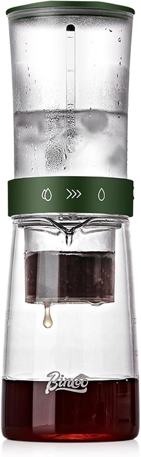 Bincoo Drip Cold Brew Coffee Maker,450ml High Borosilicate Glass Ice Drip Coffee Brewer,Adjustable Dual-Outlet Drip Speed, Constant Pressure Brewing