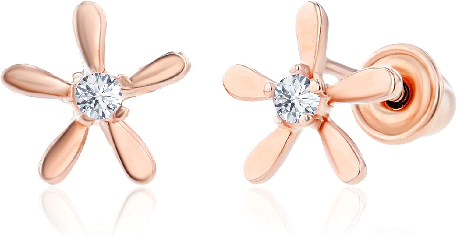 Solid 14K Gold 6mm Starfish Natural Birthstone Starfish Screwback Stud Earrings For Women | 1.50mm Round Birthstone | 14K Gold Natural or Created Gemstone Screwback Stud Earrings For Women