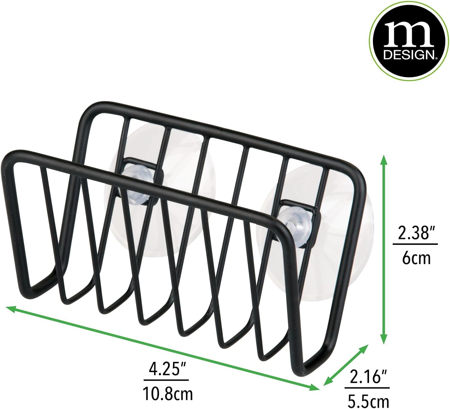 mDesign Metal Sponge Holder for Kitchen Sink with Suction Cups - Small Holder for Sponges in the Kitchen or Soap Holder in the Bathroom - Quick Drying Open Wire Basket - Ronde Collection - Matte Black image 3