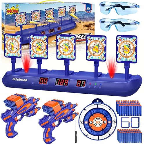 Digital Shooting Targets for Nerf Guns Practice Toy, Upgrade 5 Targets Auto Reset 3 Game Mode Electronic Scoring, Ideal Fun Gifts Toys for Age 5,6,7,8,9,10,11,12,13+ Year Old Kids/Boys/Girls