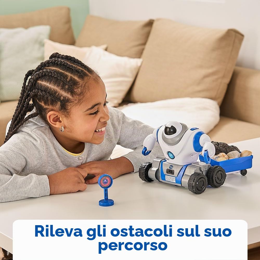 VTech - V-Bot® Explorer, robot per bambini 5 in 1 da costruire e trasformare, parlando e programmabile, giocattolo interattivo high-tech, regalo per bambini dai 5 anni - contenuto in francese, grigio