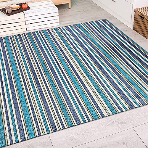 Couristan Cape Brockton Indoor/Outdoor Area Rug, 5'3" X 7'6", Cobalt Blue-Teal #TOP6