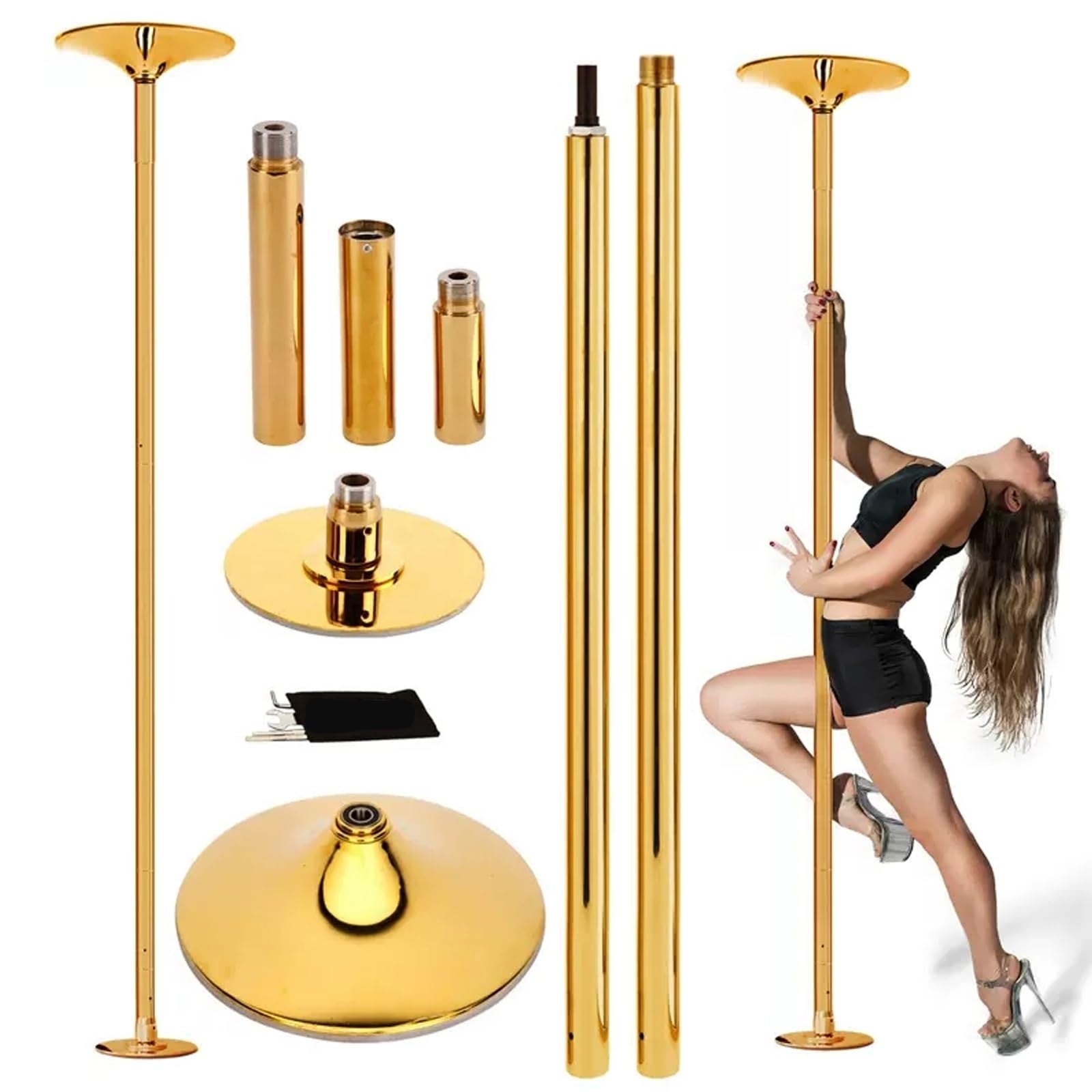 Barre de danse amovible jaune réglable avec mode rotatif et statique 45mm