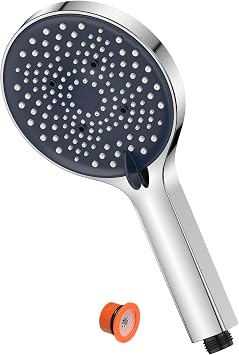 YEAUPE Shower Head, High Pressure & Water Saving,6 Jet Types, Large 130 mm Hand Bathroom Electric Shower,Chrome