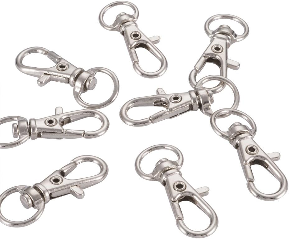 Pandahall 500pcs 1-1/4inch Platinum Swivel Lobster Clasp Lobster Claw Clasps Key Ring Key Bold Clasp Holder Swivel Snap Hook Lanyard Twist 32mm