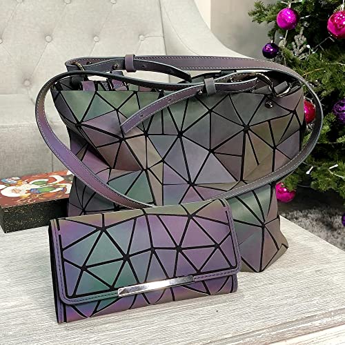 Holographic Purse Geometric Purse Luminous Handbag Purse And Wallet Set For Women Iridescent Shoulder Bag Reflective Purse #TOP1