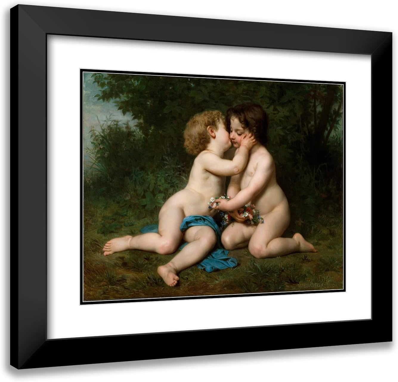 ArtDirect William Bouguereau 18x15 Black Modern Frame and Double Matted Museum Art Print Titled - Peace (1860)