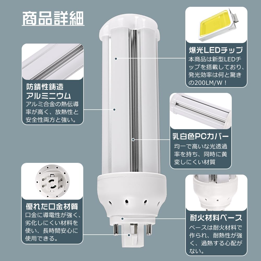 Amazon | LEDツイン蛍光灯 FHT24形 口金GX24q全対応 消費電力10W 超高