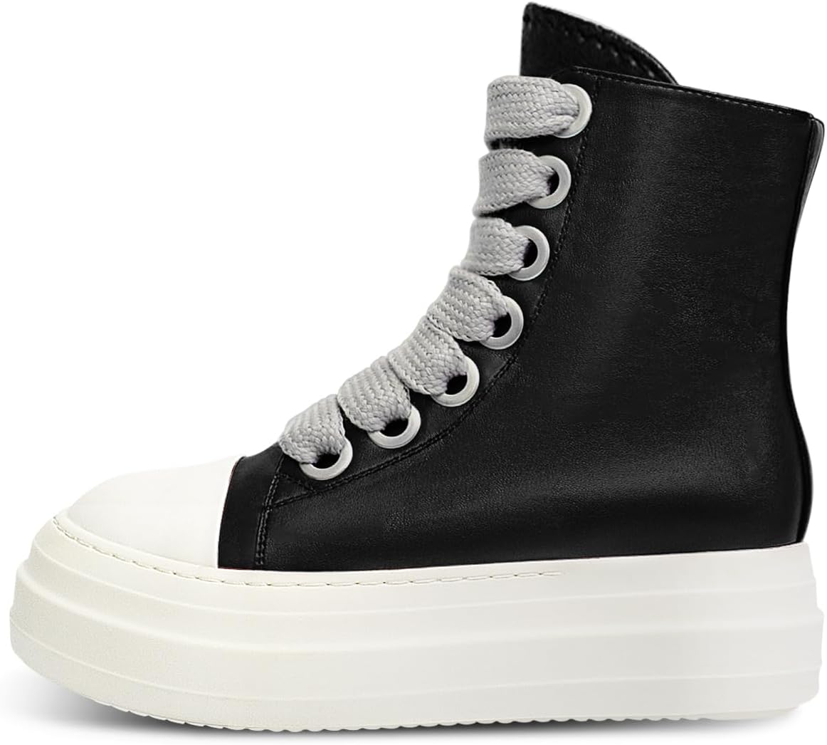 IMPREMEY Women's High Top Sneakers Lace Up PU Leather Shoes with Thick Soles and Zipper Rough Tape, Fashionable Walking Shoes - Image 6