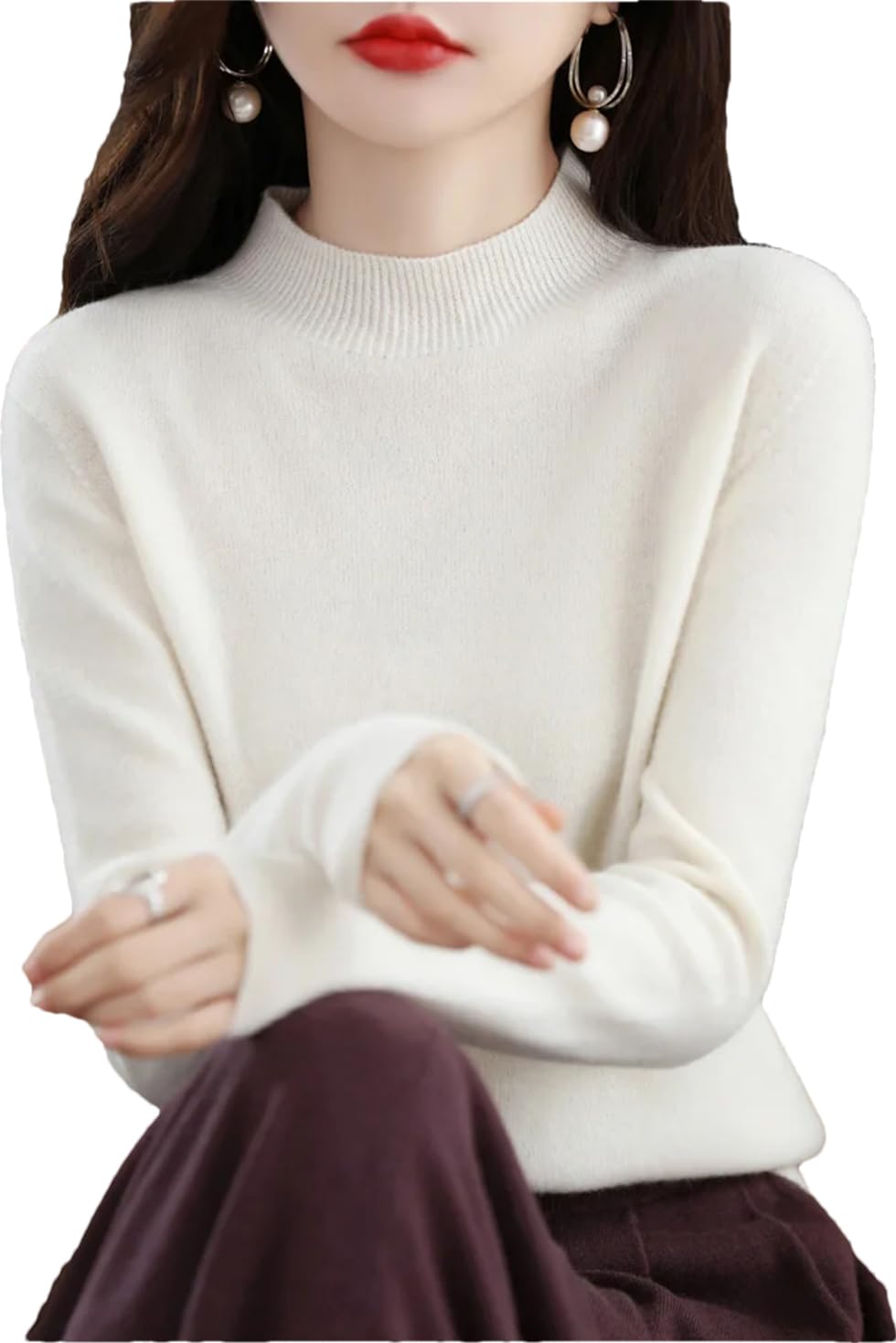 Suéter De Punto De Cachemira De Lana Merino para Mujer Jersey De Manga Larga con Cuello Alto