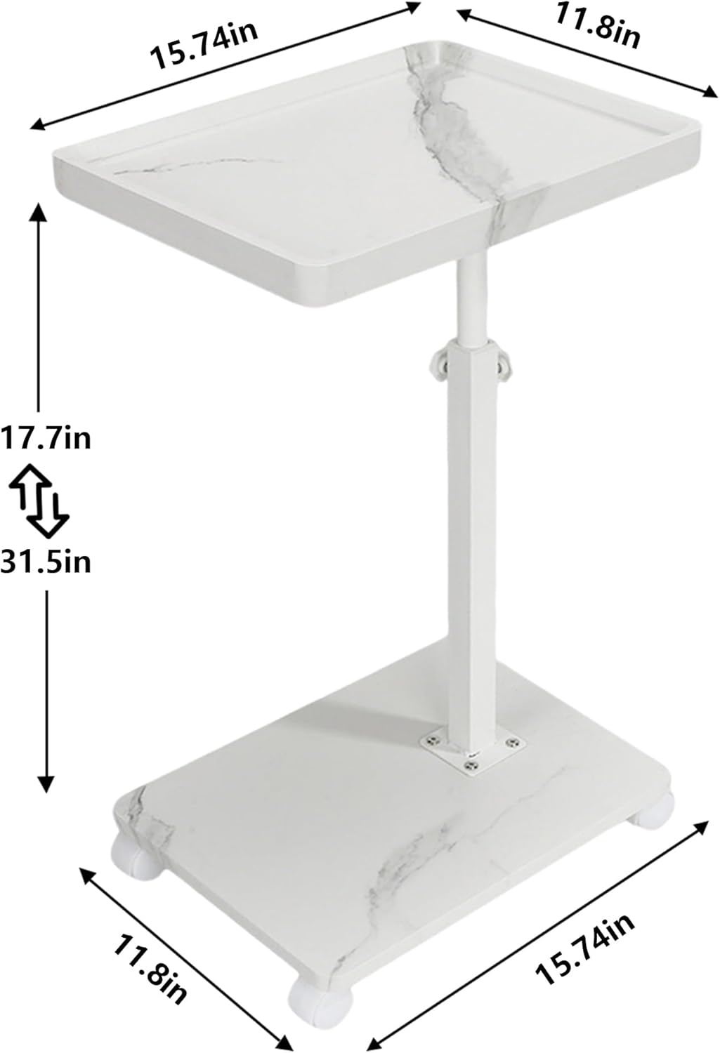 YYW Adjustable C-Shaped End Table with Removable Wheels and Convertible Base - 360° Swivel Height-Adjustable (17.7"-31.5") Sofa/Bedside Table, Minimalist Solid Colors for Modern Spaces