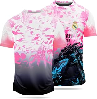 PLAY FUSION Dragon Jersey, White to Black Gradient Design with Turquoise Dragon Graphics, Sports T-Shirt Price In India