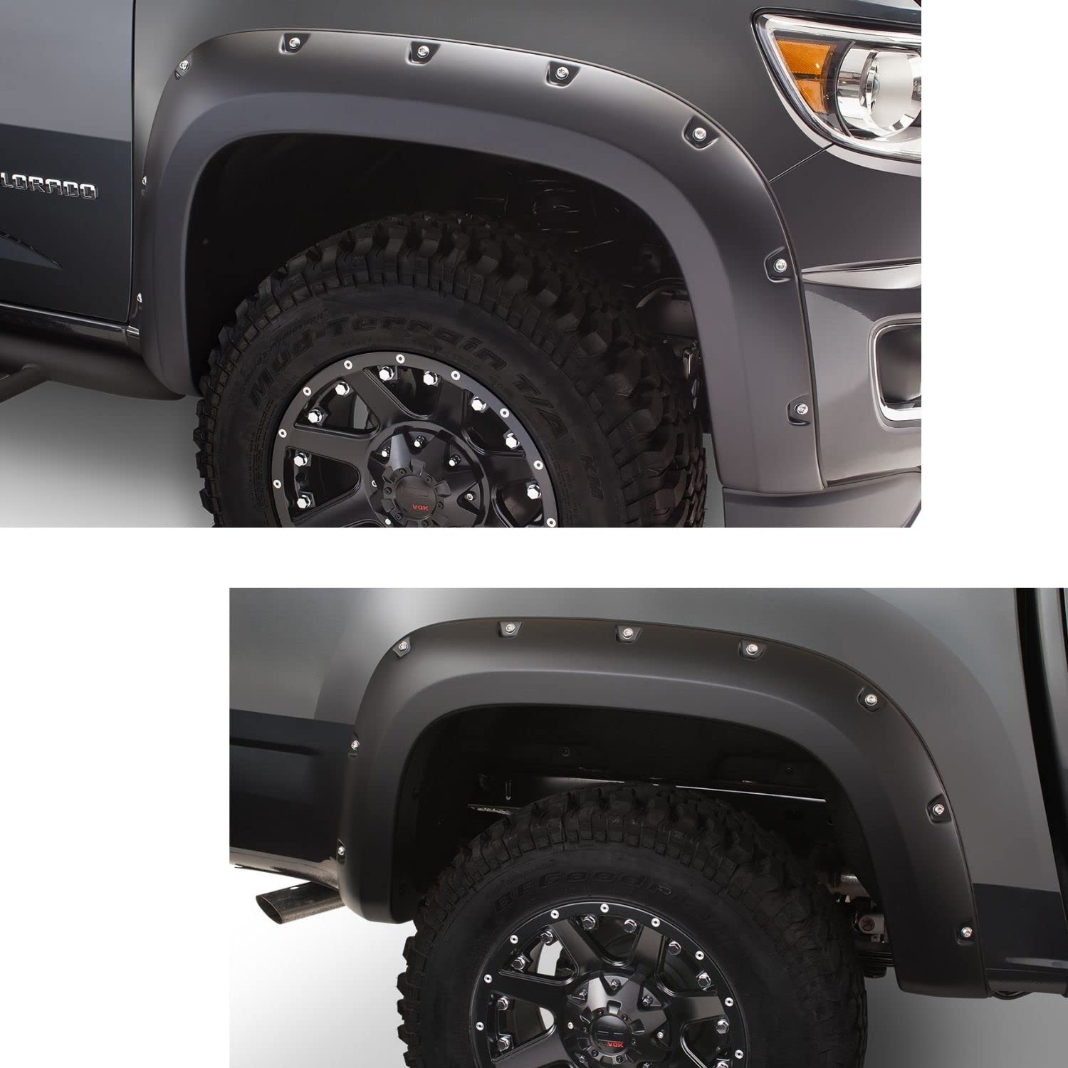 Photo 1 of Bushwacker Pocket/Rivet Style Front & Rear Fender Flares | 4-Piece Set, Black, Smooth Finish | 40970-02 | Fits 2015-2022 Chevrolet Colorado w/ 6.2' Bed