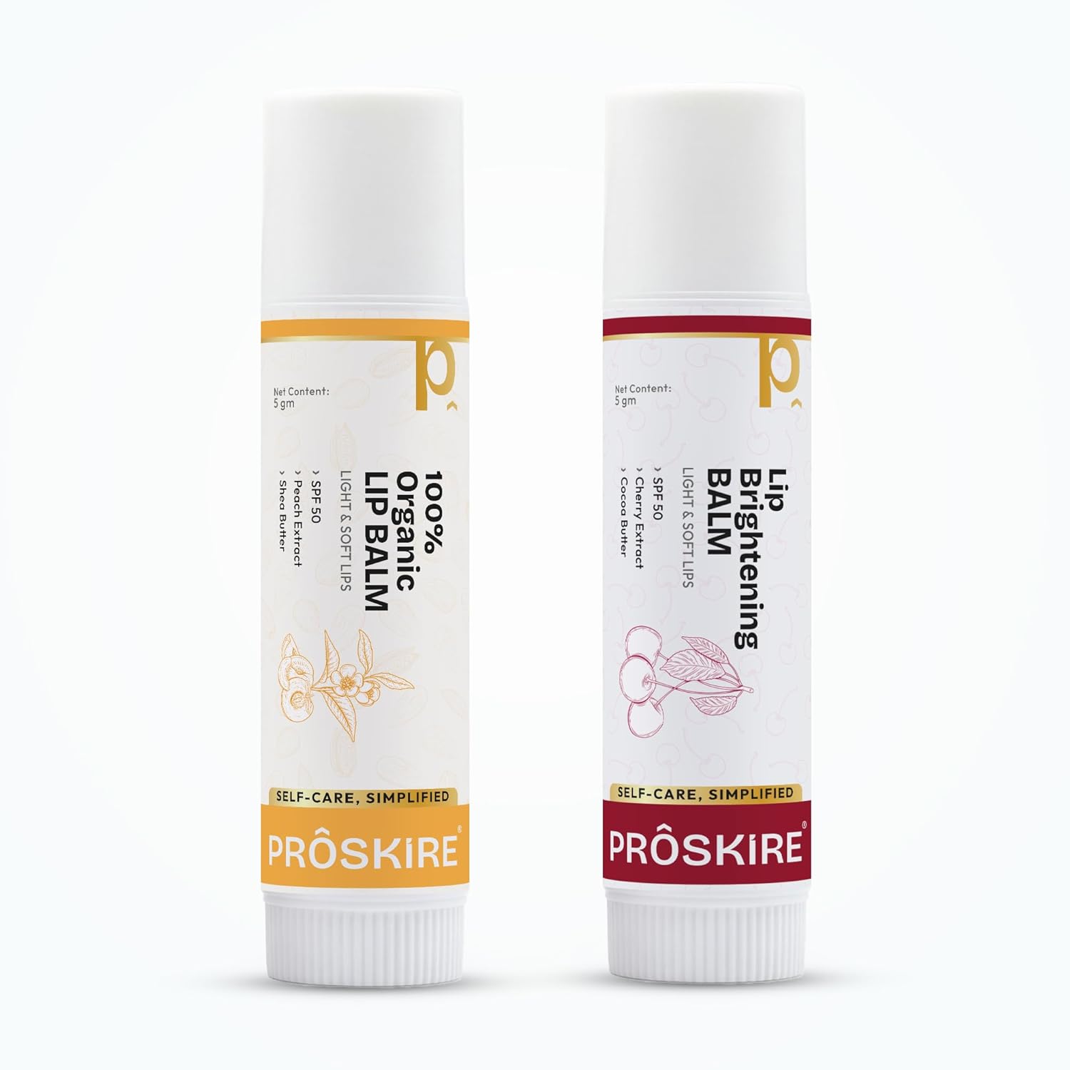 Proskire Lip Balm Combo SPF 50 Tinted & Non-Tinted | Shea Butter, Cherry Extract Lip Care for Dark, Dry & Pigmented Lips | Hydrating & Brightening