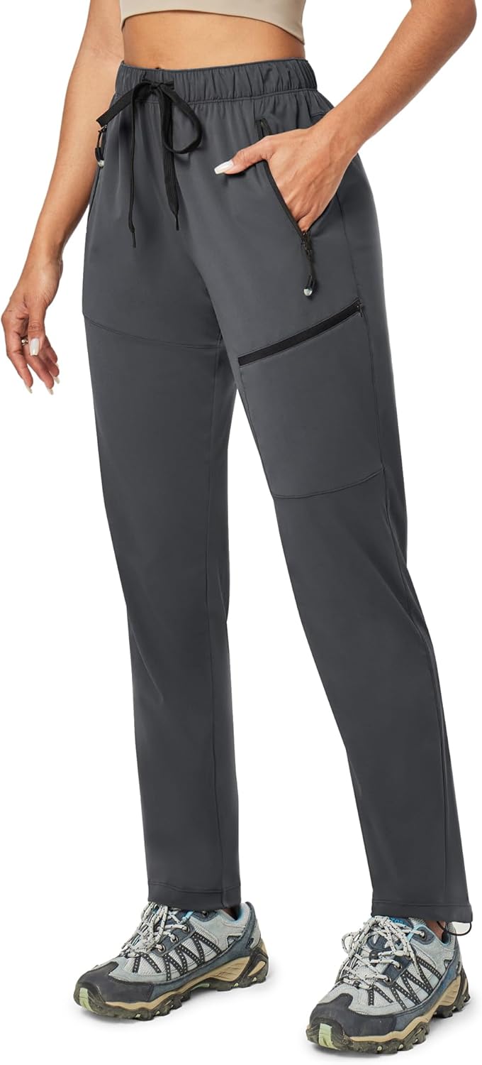 Ewedoos Hiking Pants Women with Zipper Pockets Lightweight Water Resistant Cargo Pants Quick Dry UPF 50+ Travel Camping