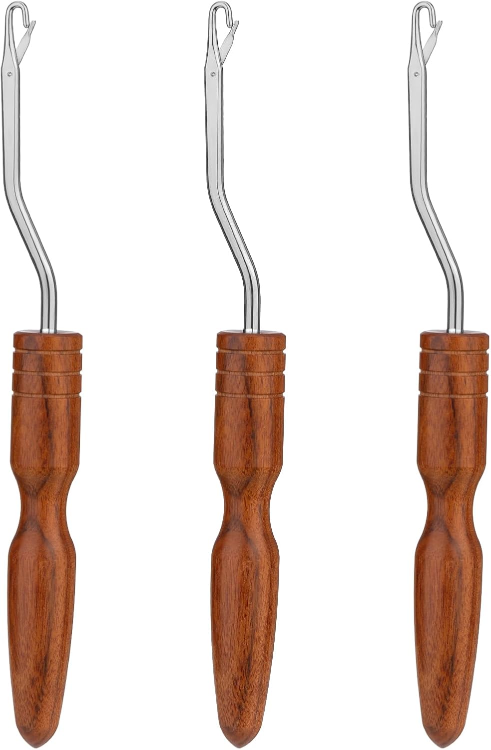 Giwrmu 3 Pcs Latch Hook Tools, Wooden Bent Latch Hooks Kits for Adults, Large Latch Hook Crochet Needle for Hair Extension, Micro Braids and Carpet Craft