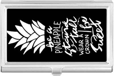 Be a Pineapple Stand Tall Quote Black Business Card Holder Case Pocket Box Wallet