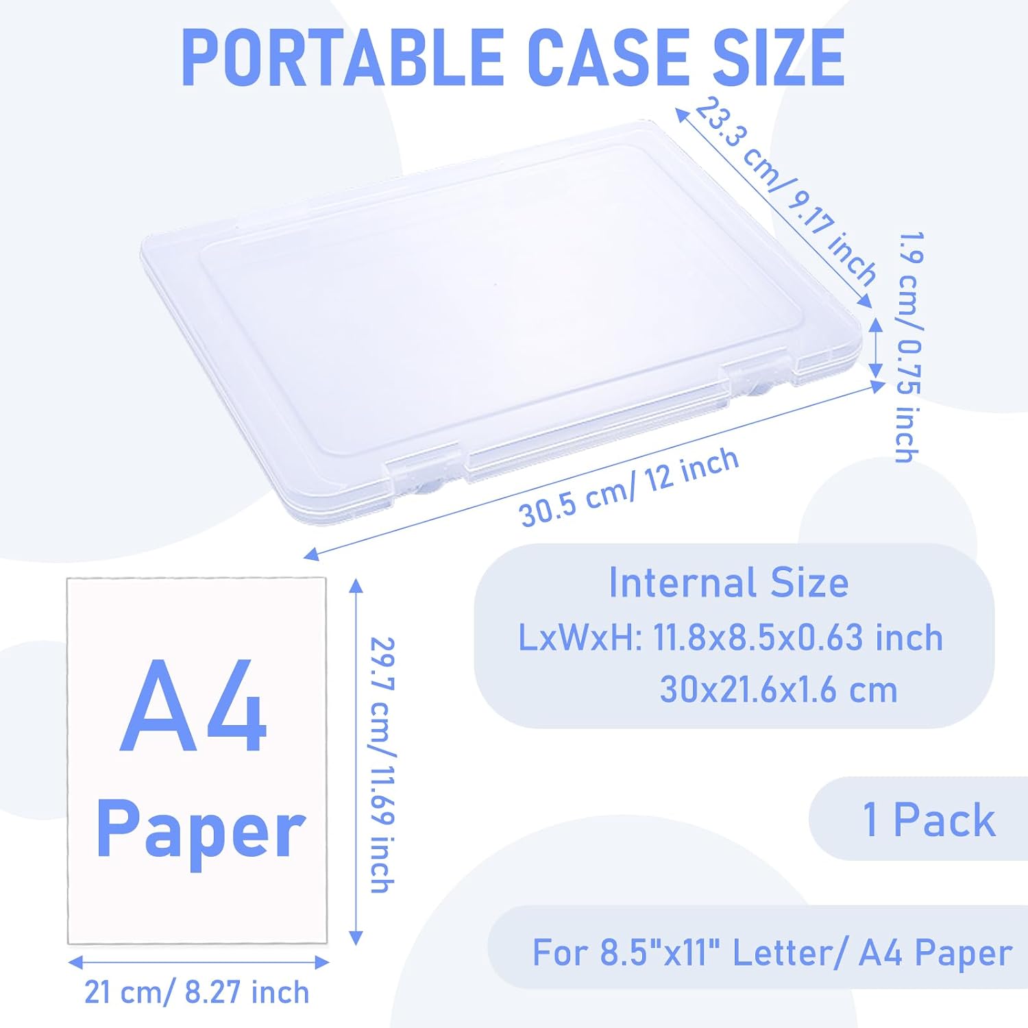 SAYEEC Portable Project Case A4 Plastic Transparent File Storage Box Paper Slim Photo Art Craft Storage Container Scrapbook Document Organizer Magazine Protector for Office School (1 Pack)