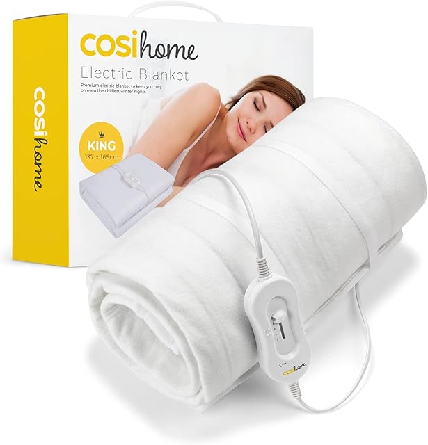 Premium Comfort King Size Electric Blanket - Control with 3 Heat Settings, Polyester, White