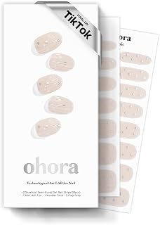 ohora Semi Cured Gel Nail Strips (N Milky Star) - Works with Any Nail Lamps, Salon-Quality, Long Lasting, Easy to Apply & Remove - Includes 2 Prep Pads, Nail File & Wooden Stick