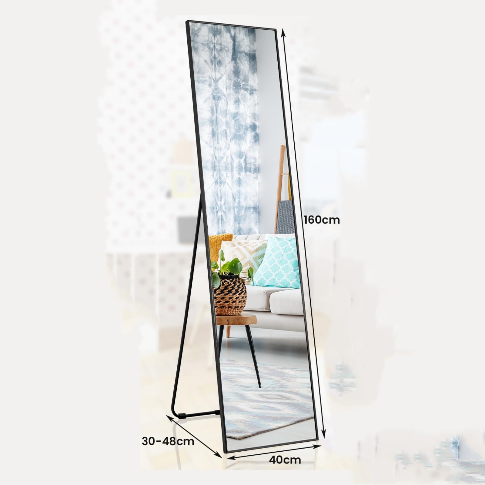LIFEZEAL Specchio da Parete Lungo, Specchio ingresso Senza Carda Specchiera Rettangolare, 160 x 40 cm per Soggiorno, Camera da letto, Bagno, Moderno ed Elegante (nero)