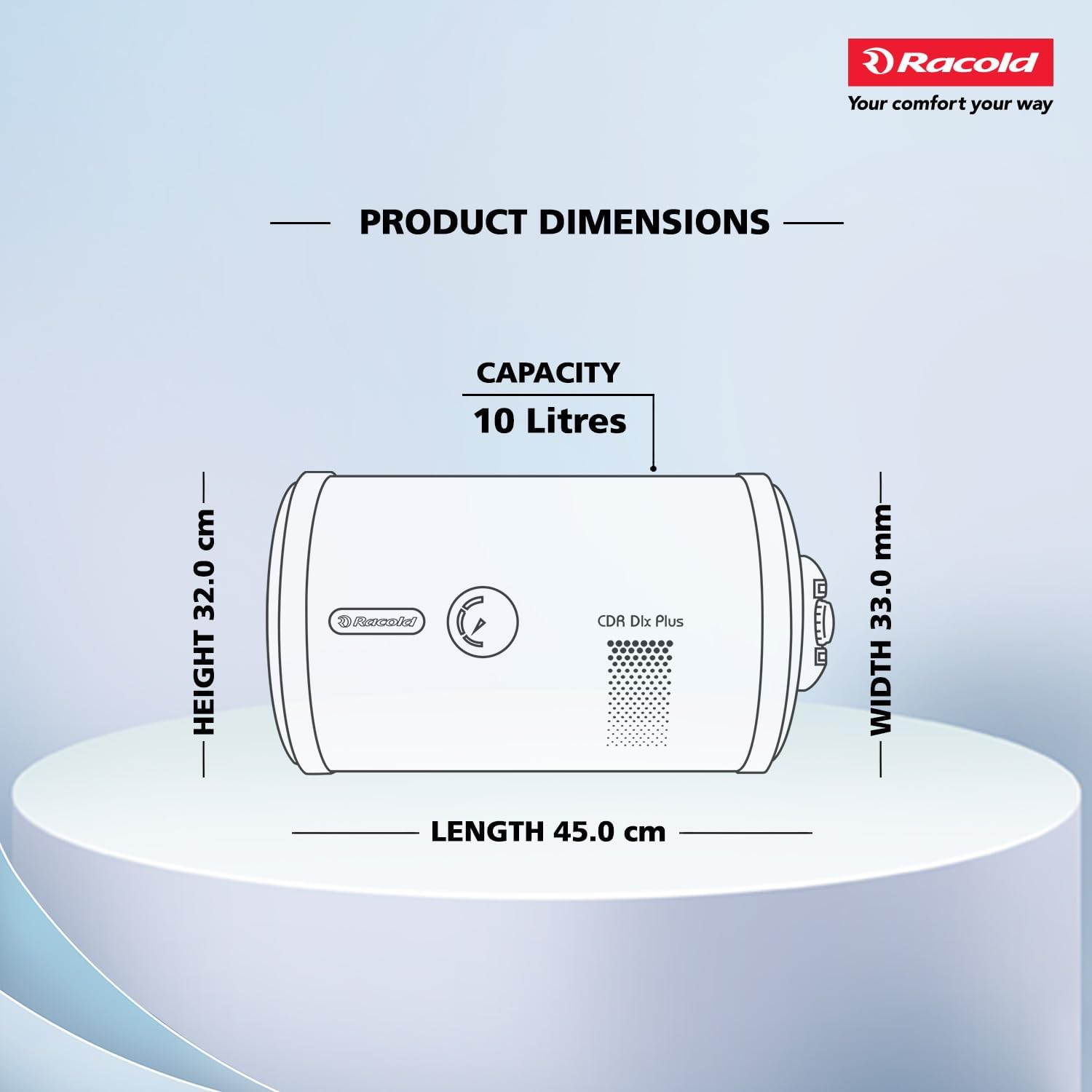 CDR DLX Plus 10L Horizontal BEE 3 Star Storage Water Heater(Geyser) with Free Standard Installation & Pipes | Temperature Display | Temperature Knob | Titanium Enameled Coating
