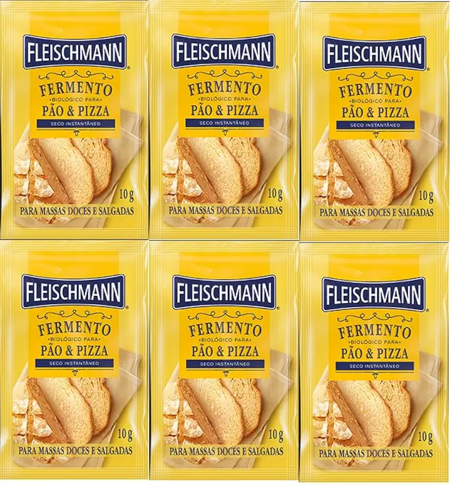 Kit 6 Fermento Biológico Pão e Pizza Seco Fleischmann 10g