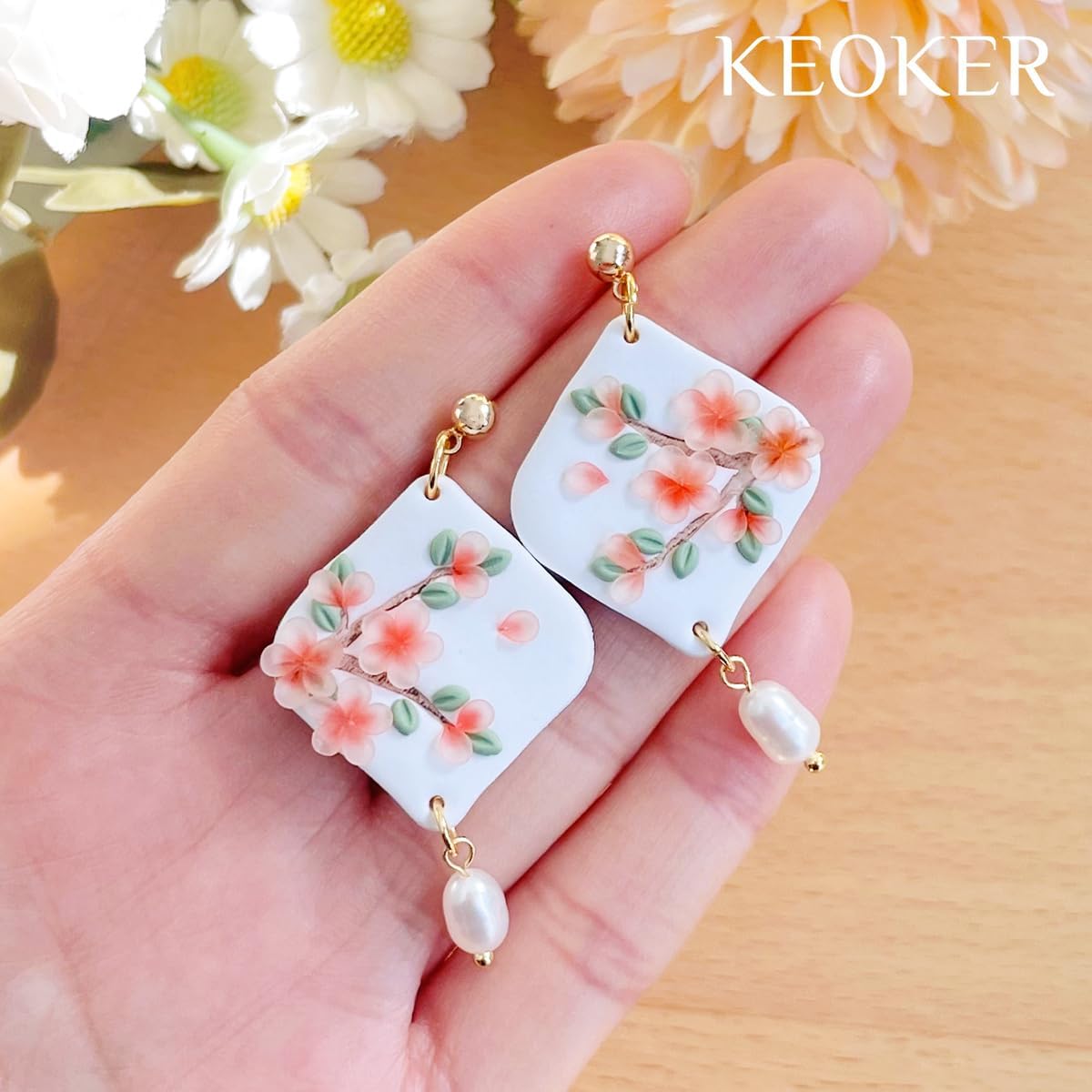 KEOKER Plant Clay Stamps - 17 Shapes Mirrored Cutter Stamps, Spring Polymer Clay Earring Tool