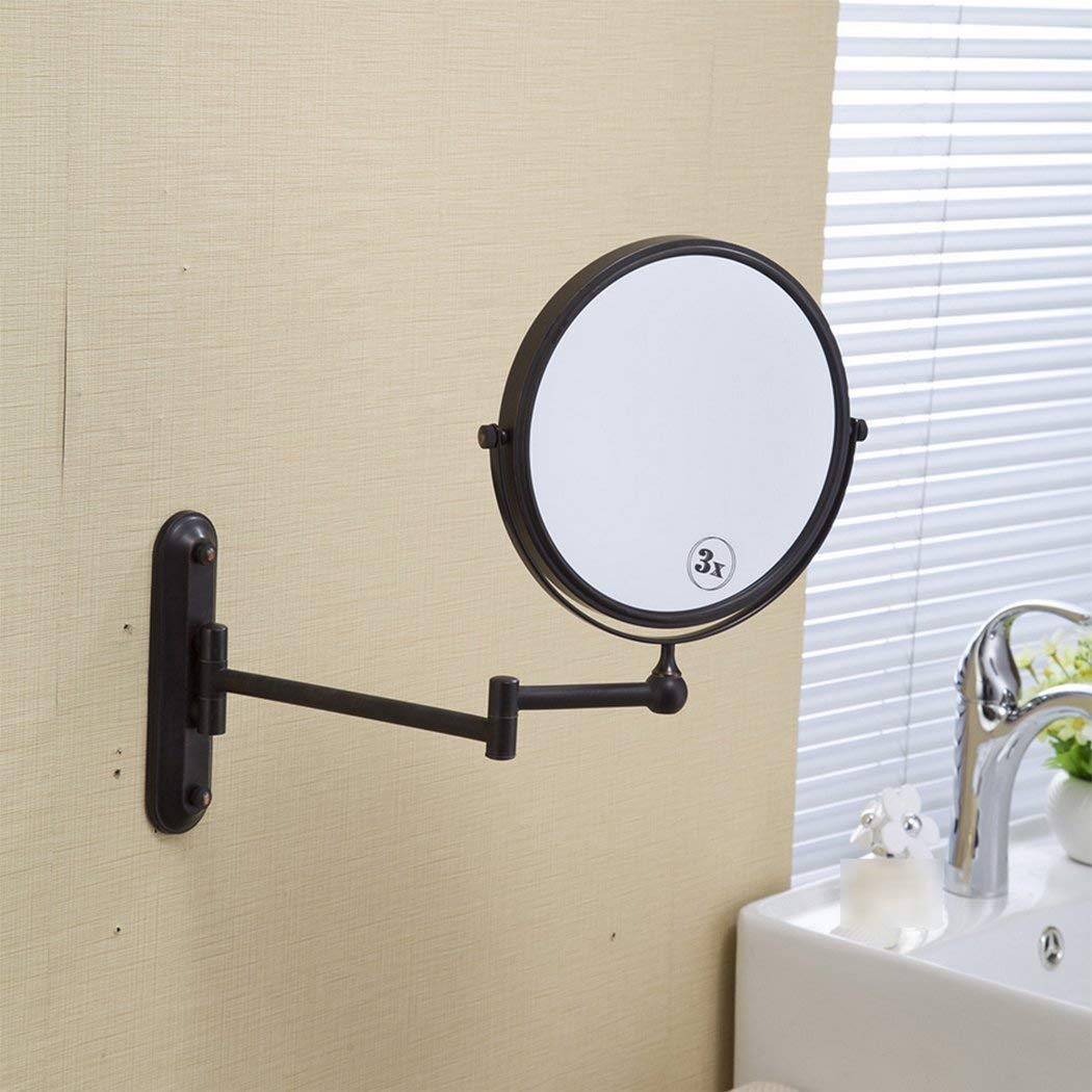 Miroir rotatif 360 degrés extensible en bronze noir avec face zoom pour rasage précis