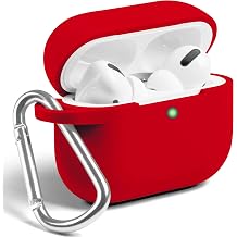 IceSword Airpods Pro 2nd/1st Generation Case Cover, Full Protective Silicone AirPods Skin Soft Shell Shock-Absorbing Protective Full-Body Keychain for Women Men [Front LED Visible] Airpods - Red