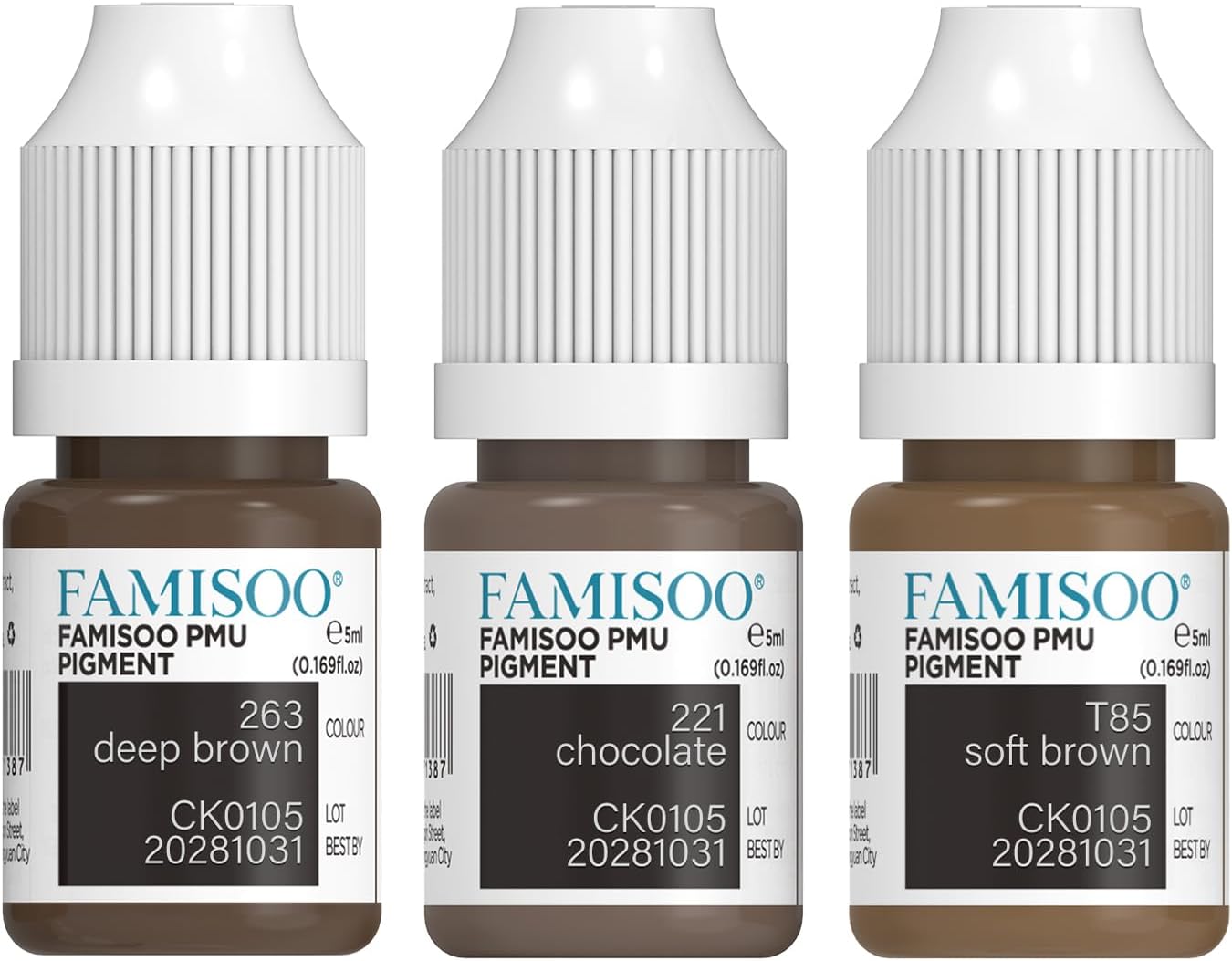 PMU Pigment Set Tattoo Ink Kit 3Pcs/Set (Each 5ml) 263 Deep Brown,221 Chocolate,T85 Soft Brown for Eyebrow Eyeliner Long-Lasting Makeup