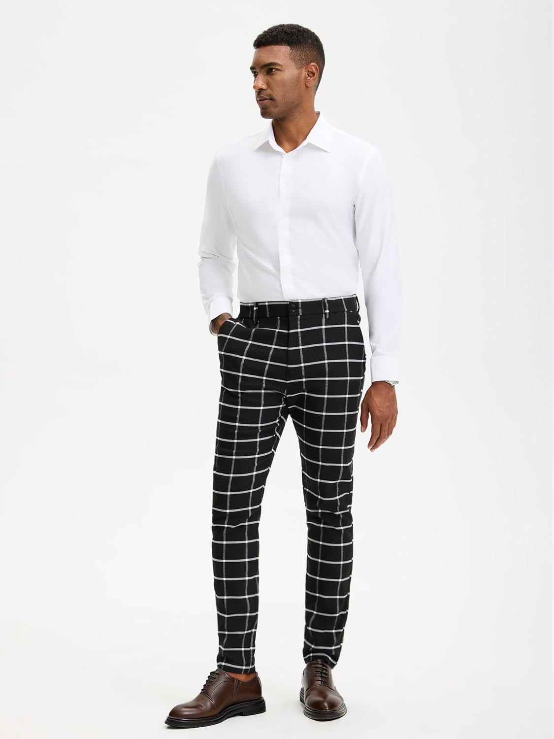 PLEPAN Men's Slim Fit Stretch Dress Pants Skinny Tapered Suit Trousers with Expandable Waist - Image 5