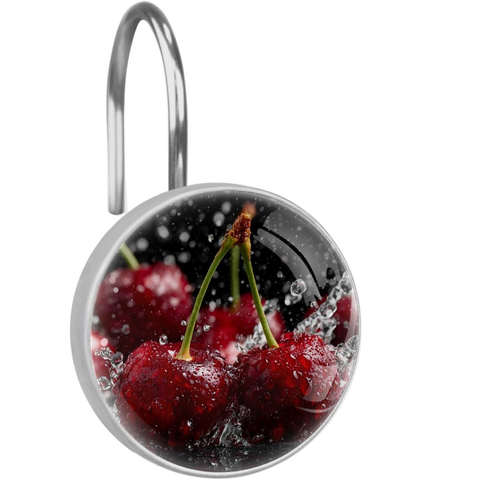 VAPOKF Decorative Shower Curtain Hook, Cherries Rustproof Stainless Steel Shower Curtain Hook for Bathroom, Shower Curtain Hangers for Shower Rod