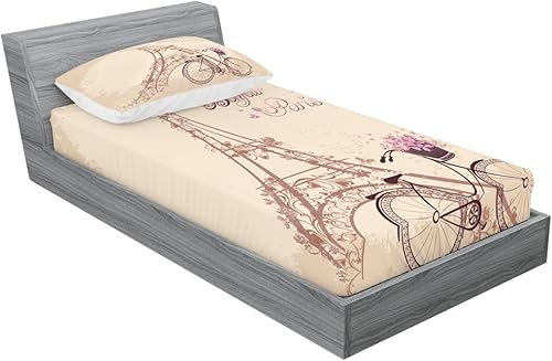 Miniatura 194 de Ambesonne Juego de sábanas bajeras y fundas de almohada con diseño de gato durmiendo en luna creciente, estrellas, sueños nocturnos, juego de ropa