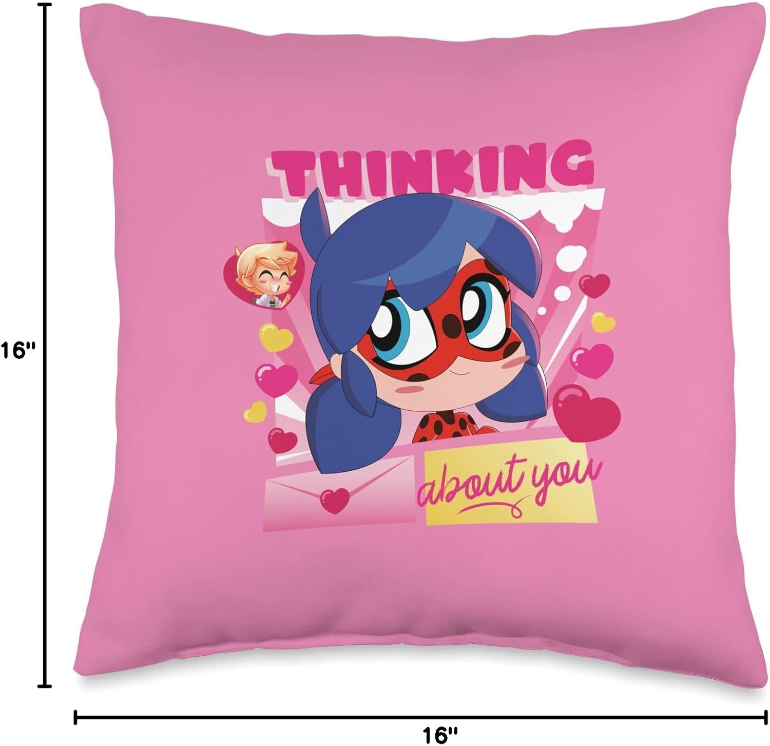 Miraculous Ladybug Chibi Collection Thinking about you Throw Pillow