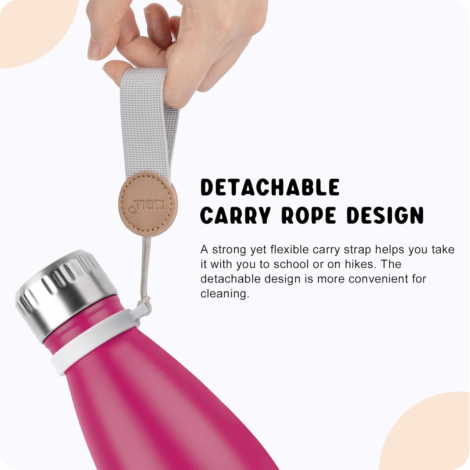 Insulated Water Bottle-17 oz Stainless Steel Double Wall Vacuum Water Bottle for School-Cola Shape Leak Proof Sport Water Bottle with Carry Rope (Fuchsia Red) - Image 4