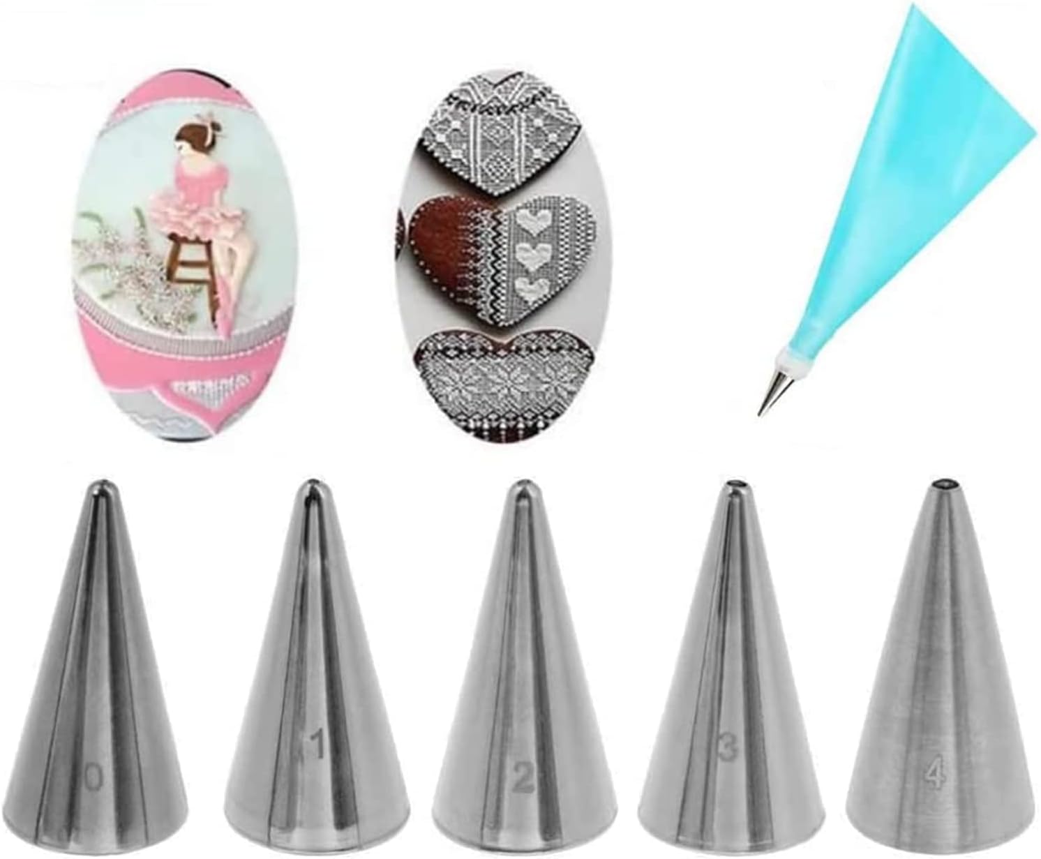 GOOTRADES 7 Pcs-Set Cake Decorating Tips (5 Writing Tube,1 Coupler,1 Silicone Pastry Bag)