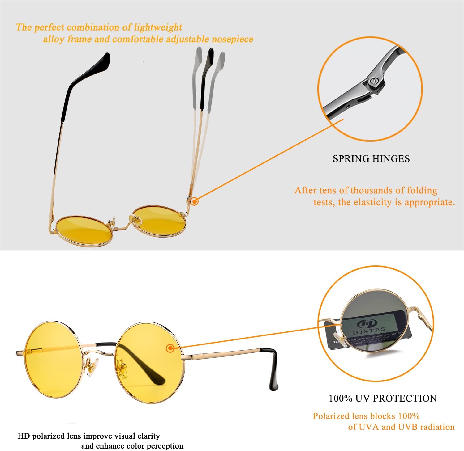 HJSTES Polarized Round Sunglasses Womens Men Retro Hippie Glasses Small Circle Sunnies - Image 5