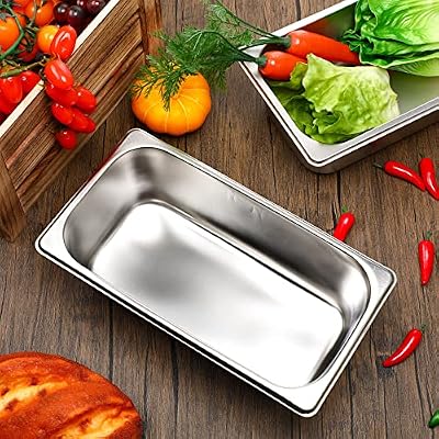 Thenshop 10 Pack Stainless Steel Steam Table Pans for Food Warmer, Hotel Pans for Catering Buffet Restaurant, Anti Jam Metal Food Pan, 0.8 mm Thick(1/3 Size-4 Inch Deep,Standard)