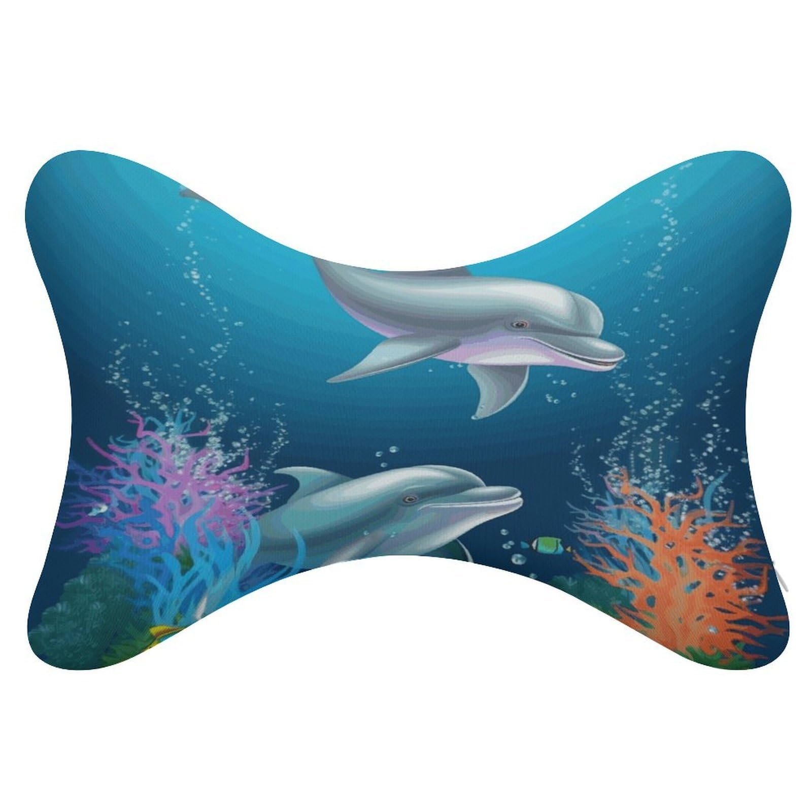 FekiLoot Dolphin and Fish Car Headrest Set of 2,Softness Memory Foam Car Neck Pillow with Breathable Removable Cover Car Neck Support Pillow Ergonomic for Driving, Office
