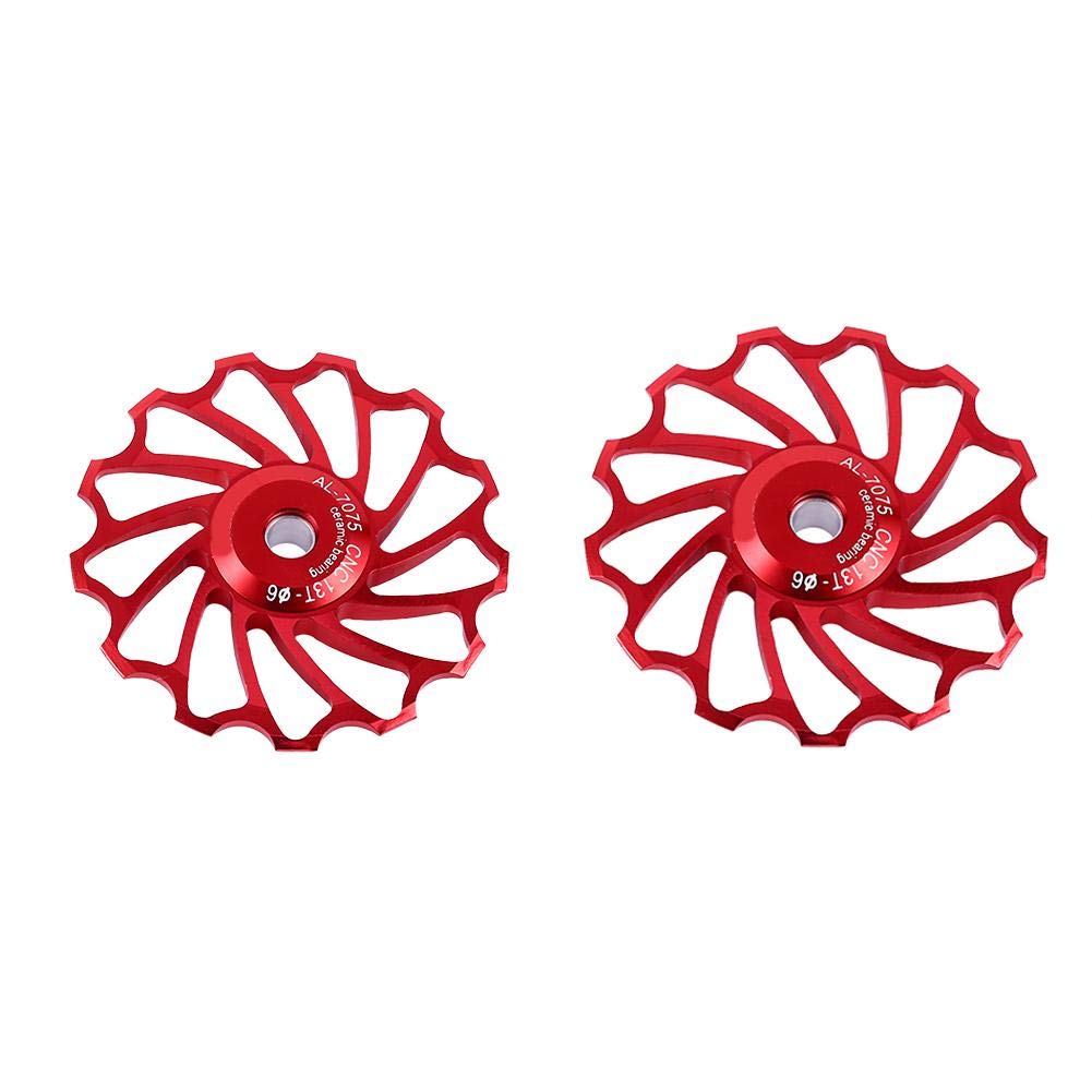Elprico Ruota Fantino per Bici, 2 Pezzi puleggia in Ceramica puleggia in Lega di Alluminio Guida deragliatore Posteriore Accessorio per Bici (11T-Rosso)