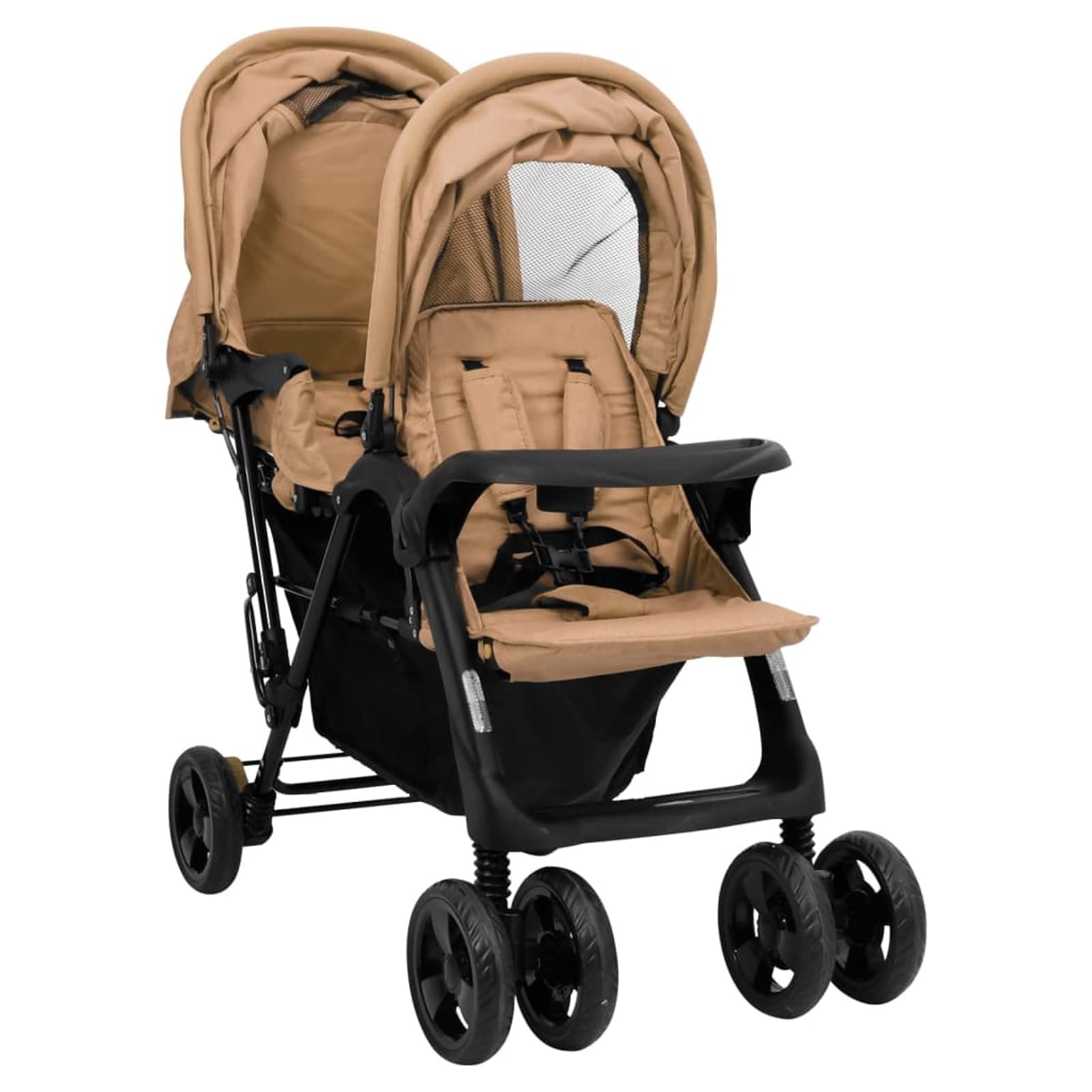 Carrito para Gemelos Tándem Cochecito de Bebé Silla de Paseo para Niños Diseño Plegable Cochecito de Gemelos Acero Gris Taupe y Negro