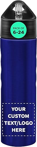 DISCOUNT PROMOS Botellas de agua de acero inoxidable delgadas personalizadas de 25 onzas, juego de 61224 con logotipo de texto personalizado,