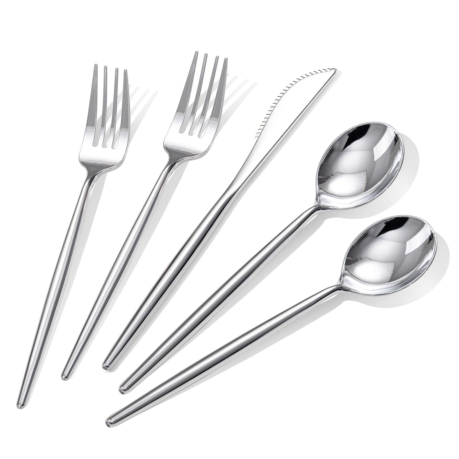 Rubtlamp 90Pcs Silver Plastic Silverware, Silver Plastic Utensils, Plastic Cutlery Include 30 Knives, 30 Forks and 30 Spoons, Silverware Heavy Duty For Party