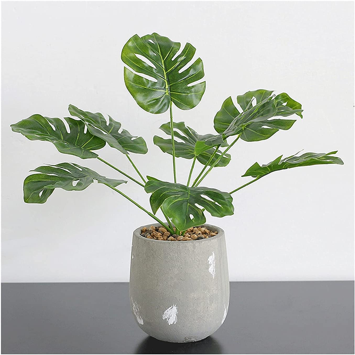 CAFIEDR Artificial Bonsai Tree 14Inch Artificial Small Monstera Plant, Realistic Fake Plants Tree For Terrace Beach Theme.